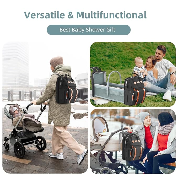 ISMGN Diaper Bag Backpack with Changing Station, Large Diaper Bag, Baby Bag, Black Diaper Bag, Black