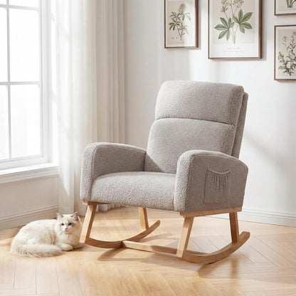 Rocking Chair Nursery - Glider Modern Accent Chairs Upholstered Nursing Rocker Padded Armchair for Indoor Living Room Bedroom Beige