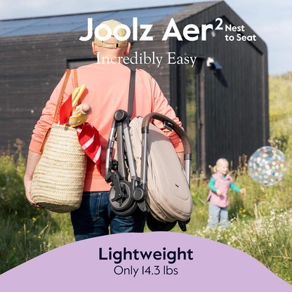 Joolz Aer2 Nest-to-Seat Accessory - Parent-Facing Compact Travel Stroller Seat for Newborn to Toddler (Up to 33 lbs) –Lightweight One-Hand Fold – Airplane Approved – Space Black (Chassis Not Included)