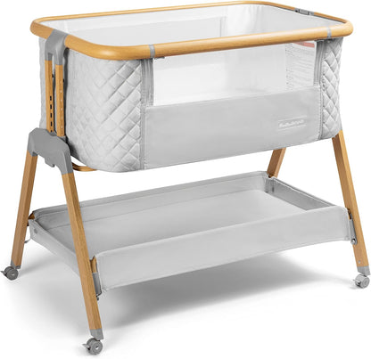 3 In 1 Baby Bassinet with Wheels, Portable Bedside Sleeper for Baby with 7 Adjustable Heights and Foam Mattress, Baby Bedside Crib for Newborns and Infants with Storage Basket, Carry Bag Included