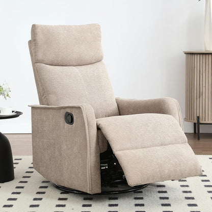 Trustyue Swivel Rocker Recliner Chair, 360° Swivel Recliner with Heat and Massage, Rocker Recliner Nursery Glider Chair with Side Pockets for Living Room (Beige, Fabric)