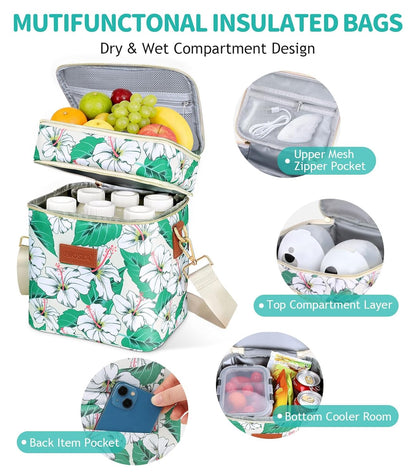 PIIOSER Breastmilk Cooler Bag with Ice Pack Fits 6 Baby Bottles Up to 9 Ounce, Insulated Baby Bottle Tote Bags, Double Layer Waterproof Leak-Proof with Shoulder Strap for Nursing & Working Mom (Grey)