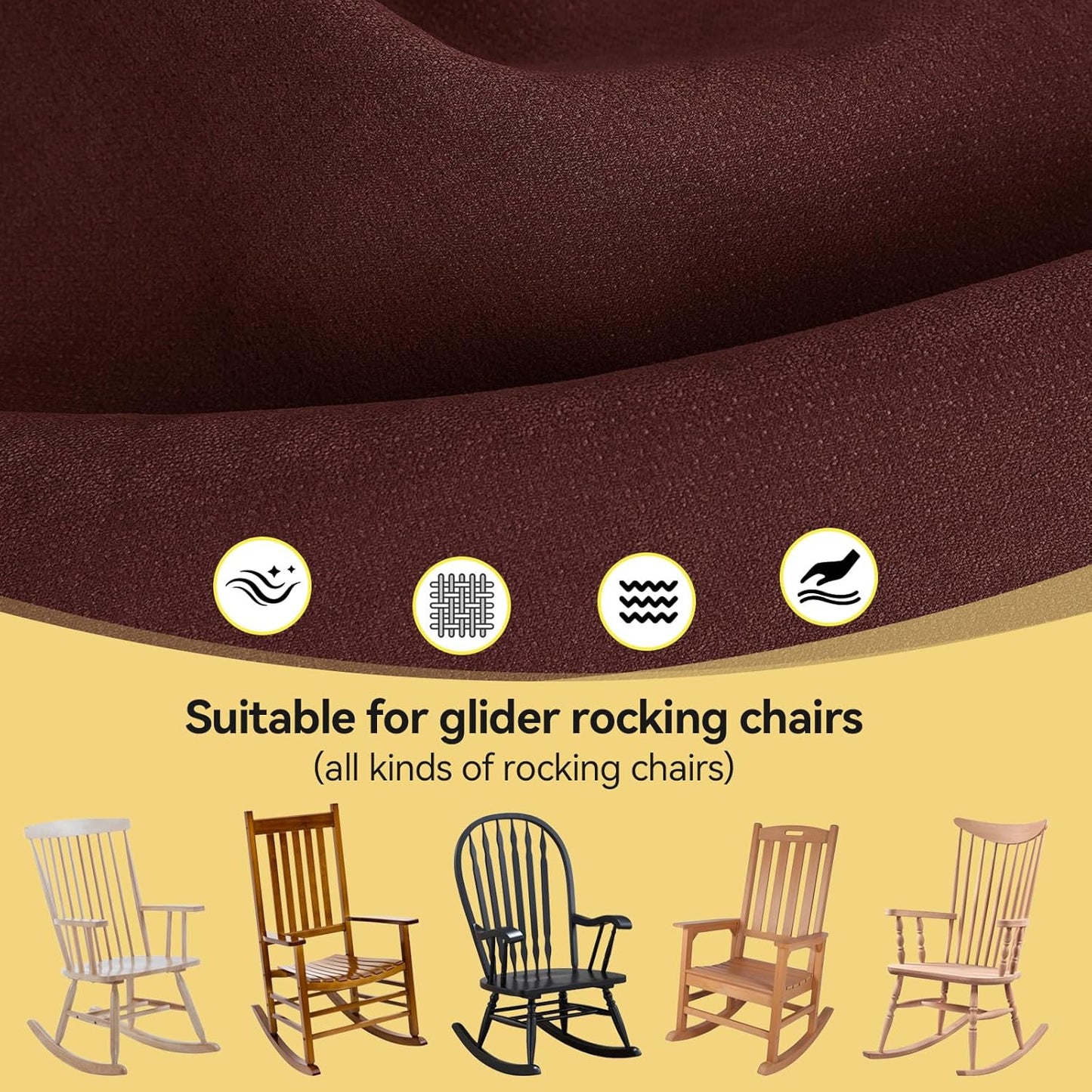 Millsilo Rocking Chair Cushions 3-Piece Set with Neck Pillow, Indoor Rocker Comfortable Tufted Non-Slip Pads with Ties, High-Density Foam Cushion for Adirondack Glider Chair, Orange, 52 x 19 x 4 Inch
