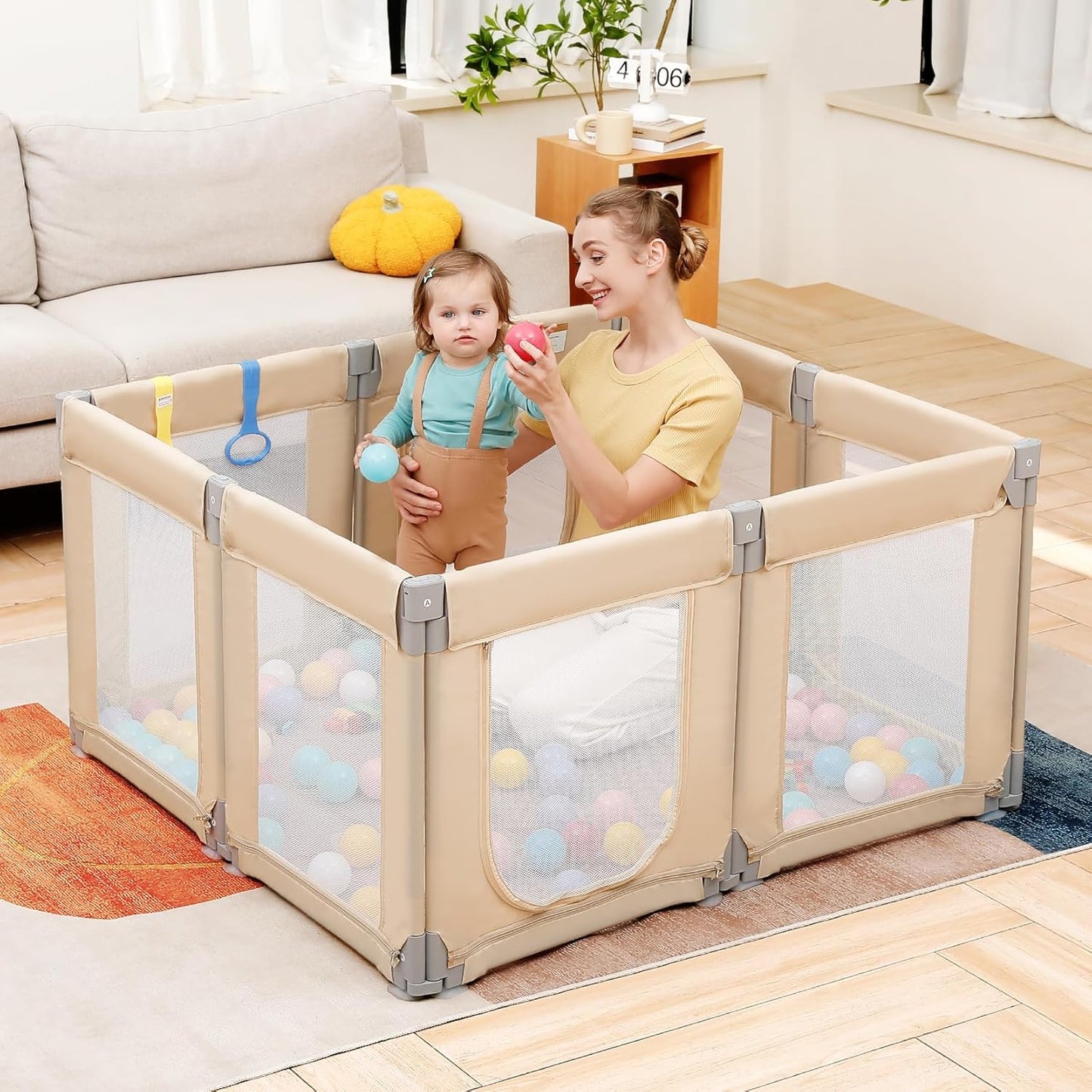 Dripex Baby Playpen, 47"x47" Small Playpen for Babies, Enhanced Safety Baby Play Yard for Indoor & Outdoor, Infant Play Pen with Soft Breathable Visible Mesh, Anti-Fall Design & Easy Setup, Grey