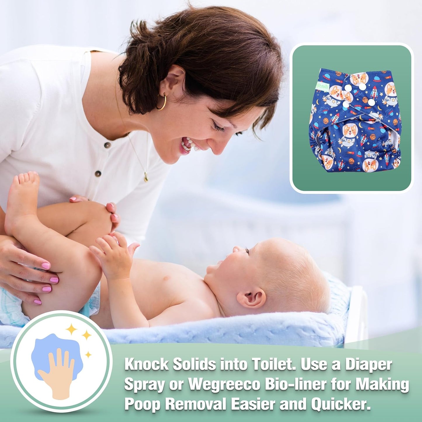 wegreeco Cloth Diapers 6 Pack with 6 Inserts & 1 Wet Bag, Washable Cloth Diapers for Babies, One Size Adjustable Reusable (Flower)