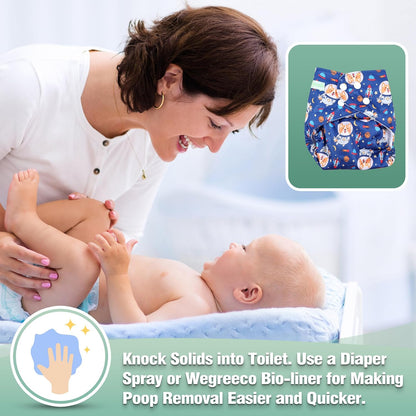 wegreeco Cloth Diapers 6 Pack with 6 Inserts & 1 Wet Bag, Washable Cloth Diapers for Babies, One Size Adjustable Reusable (Flower)