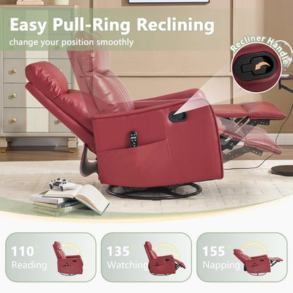 cinkehome Swivel Rocker Recliner, Glider Rocker Recliner Chair for Nursery, Manual Reclining Chair with Heated Massage, Small Spaces, Living Room, Khaki Chenille