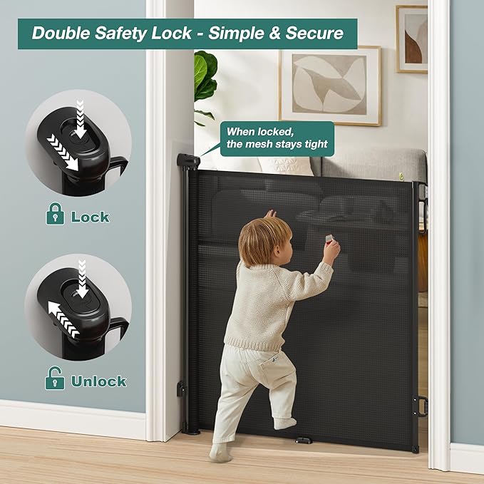 Babepai Retractable Baby Gates Extra Wide | 72" Wide x 34" Tall Dog Gates for Stairs | Indoor/Outdoor Use | Child Gates for Doorways, Deck, Porch, Hallways, Patio - Black