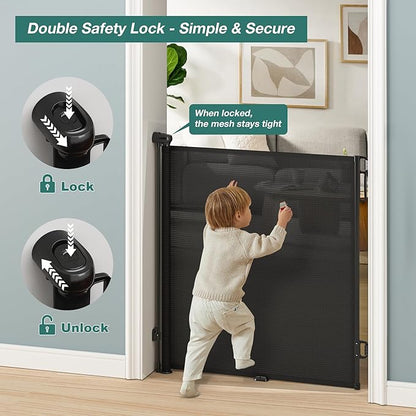 Babepai Retractable Baby Gates Extra Wide | 72" Wide x 34" Tall Dog Gates for Stairs | Indoor/Outdoor Use | Child Gates for Doorways, Deck, Porch, Hallways, Patio - Black