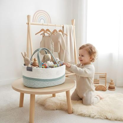 DECOMOMO Baby Caddy Organizer, Mother's Day Diaper Caddy Basket, Baby Baskets for Baby Shower (Spiral Beige & White, Large)