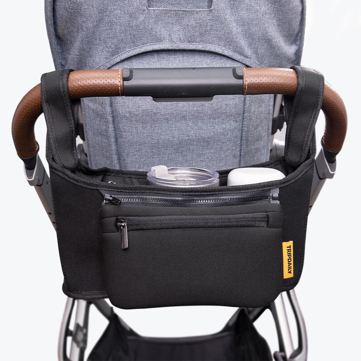 Parent Organizer Bag, Stroller Organizer Fits for Uppababy Vista, Cruz, Minu, Stroller Caddy with Cup Holder, Zippered Pocket, Multiple Pockets and Adjustable Straps, Easy to Carry