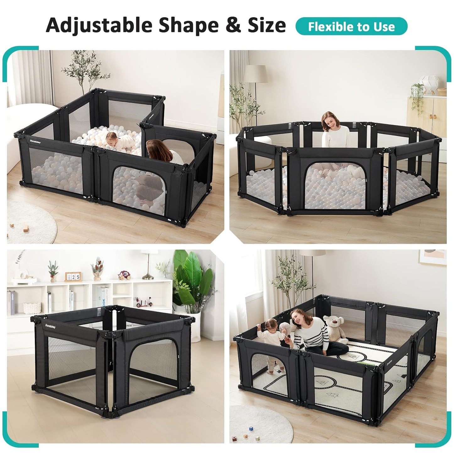 Doradotey Baby Playpen, Shape &Size Adjustable Large Baby Playard for Babies and Toddlers, Foldable Playpen Fence Indoors Play Center Yards, Breathable Mesh Anti-Fall Play Pen 79x71, Cream