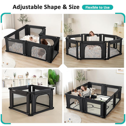 Doradotey Baby Playpen, Shape &Size Adjustable Large Baby Playard for Babies and Toddlers, Foldable Playpen Fence Indoors Play Center Yards, Breathable Mesh Anti-Fall Play Pen 79x71, Cream