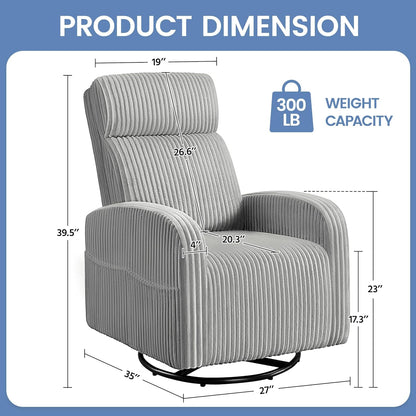 Yaheetech 360° Swivel Glider Chair for Nursery, Rocking Chair Nursing Chair with Side Pockets, Corduroy Glider for Living Room with High Back Beige