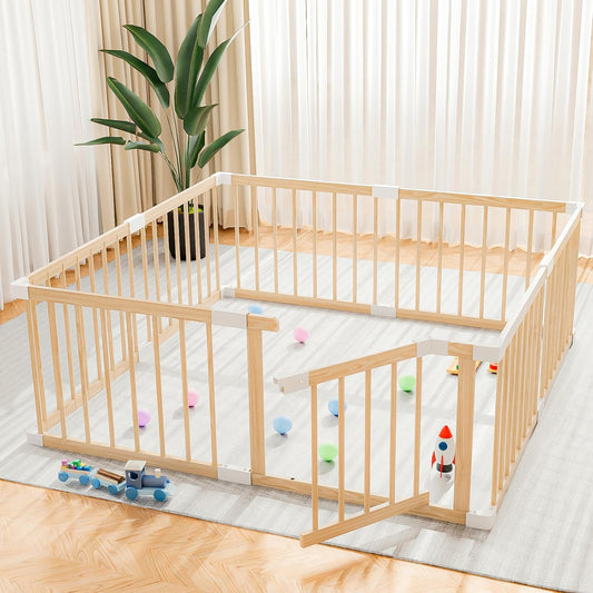 Extra Large Wooden Baby Playpen,Play Pen for Babies and Toddlers Kids Indoor,Security Playard Area Indoor,Easy to Assemble (73x73x24 Inch)