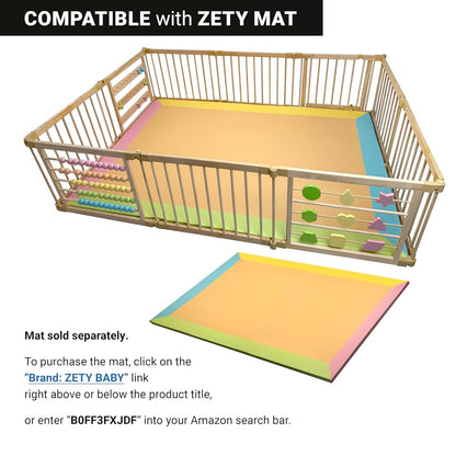 ZETY Natural Wood Baby Playpen – 8 or 10 Panel Foldable Play Yard with Door Panel and Built-in Toys, CPC Certified & SGS Tested