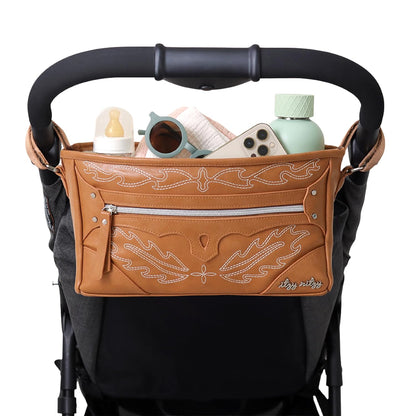 Itzy Ritzy Adjustable Stroller Caddy and Organizer Bag Featuring Front Zippered Pocket, 2 Built-In Interior Pockets & Adjustable Straps to Fit Nearly Any Stroller (Coffee and Cream)