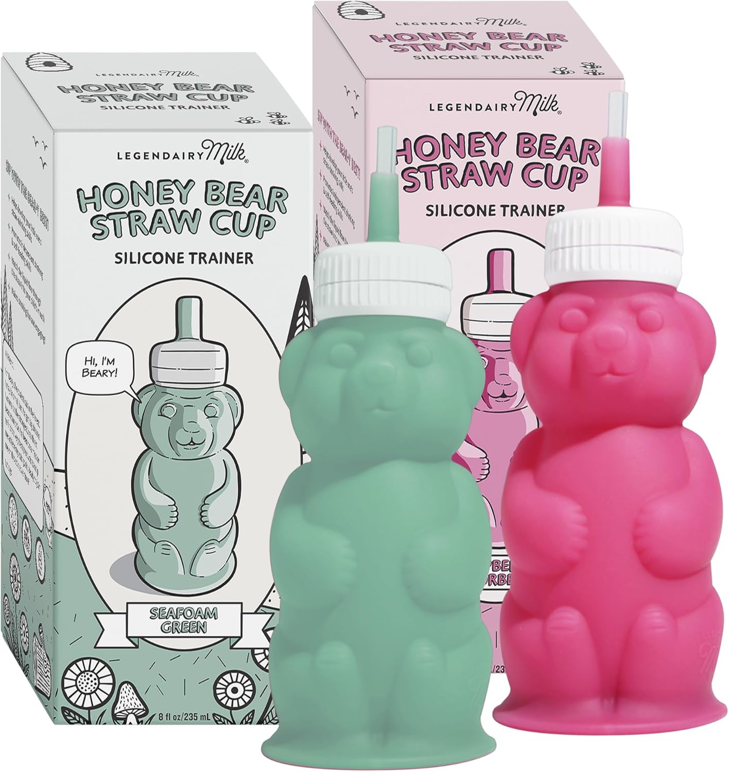Legendairy Milk Honey Bear Straw Cup for Baby & Toddler, Silicone Squeeze Training Straw Cup, Leak Resistant Baby Sippy Cup with Straw, BPA Free, Dishwasher Safe, Bottle Transition, 8 oz, Green