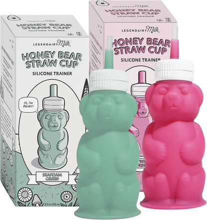 Legendairy Milk Honey Bear Straw Cup for Baby & Toddler, Silicone Squeeze Training Straw Cup, Leak Resistant Baby Sippy Cup with Straw, BPA Free, Dishwasher Safe, Bottle Transition, 8 oz, Green