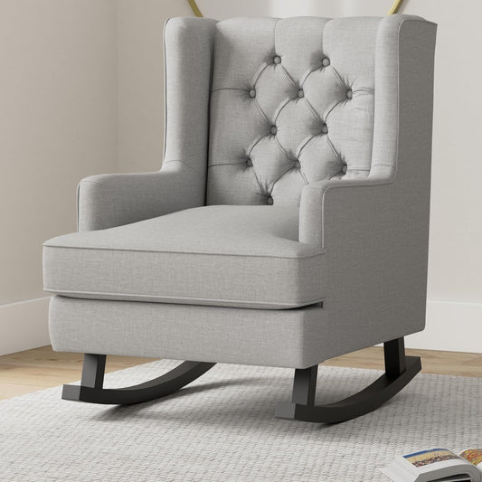 Best Choice Products Rocking Accent Chair, Tufted Upholstered Luxury Velvet Wingback for Nursery, Living Room, Bedroom w/Wood Frame - Gray