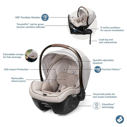Maxi-Cosi Peri 180 Rotating Infant Car Seat, Baby Car Seat Rotating Carseat, Swivel Car Seat, Onyx Wonder