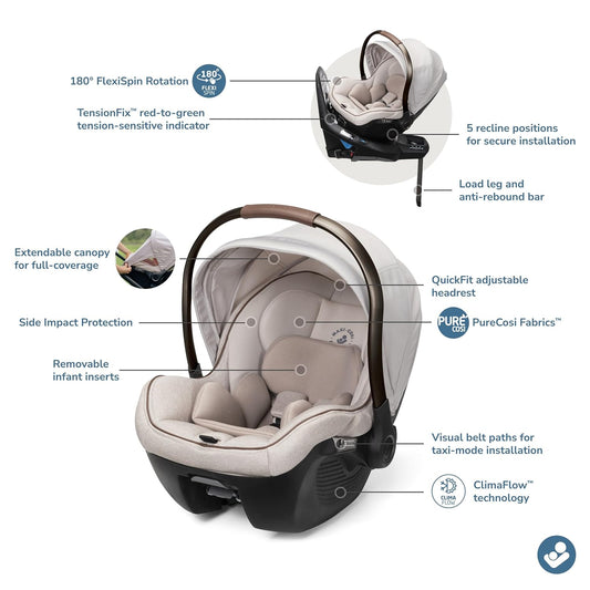 Maxi-Cosi Peri 180 Rotating Infant Car Seat, Baby Car Seat Rotating Carseat, Swivel Car Seat, Onyx Wonder