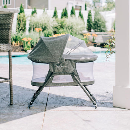 Baby Delight Beside Me Doze Deluxe Baby Bassinet, Bedside Sleeper, Foldable, Removeable Canopy, Pebble Grey