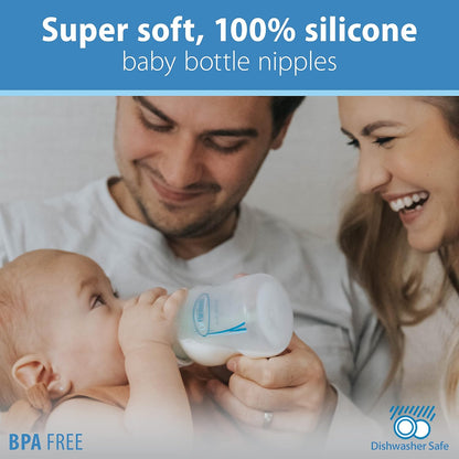 Dr. Brown’s Natural Flow® Level 2 Wide-Neck Baby Bottle Silicone Nipple, Medium Flow, 3m+, 100% Silicone Bottle Nipple, 6 Pack