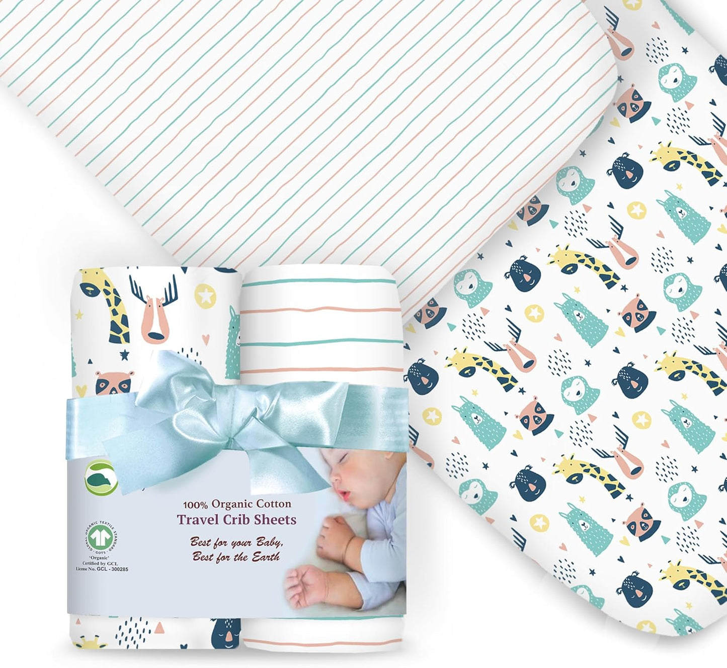 100% Organic Cotton Fitted Sheets for Graco Pack n Play, Babyletto, Pamo Babe, Hiccapop, Dream on Me, Evenflo, Baby Trend, Hygge Hush Portable/Mini Crib/Playards, Beka Bedside Bassinet 2 Pk