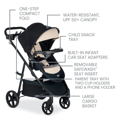 Britax Brook+ Modular Baby Stroller, Ultra-Lightweight Infant and Toddler Stroller with SafeWash Insert and 4 Ways to Stroll, Graphite Onyx
