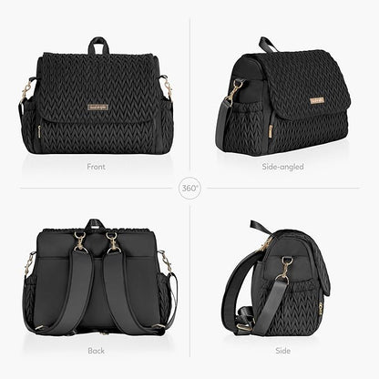 Hannah & Sophia Belle Convertible Baby Diaper Backpack & Bag in Black, Large Size, Dual Sided Water Resistant Changing Mat Included, Detachable Shoulder Straps, Easy To Use