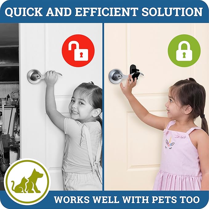Door Lever Lock (3 Pack) Prevents Toddlers from Opening Doors. 3.25" L * 1.5" W * 4.5" H Easy One Hand Operation for Adults. Durable ABS with 3M Adhesive Backing. Simple Install (Black)