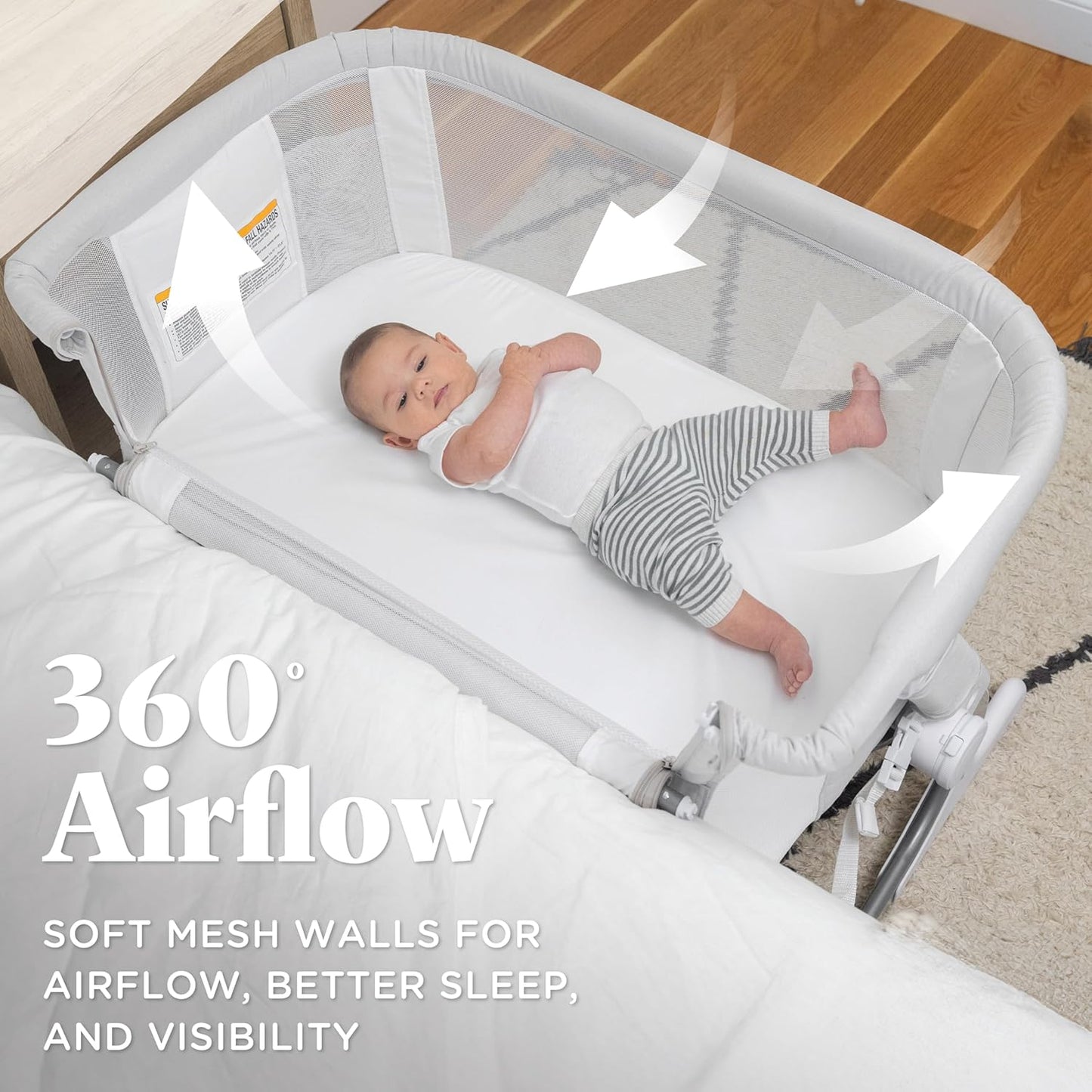 Baby Delight Beside Me Dreamer Bassinet | Bedside Sleeper | 6-Position Height Adjustment | Charcoal Tweed