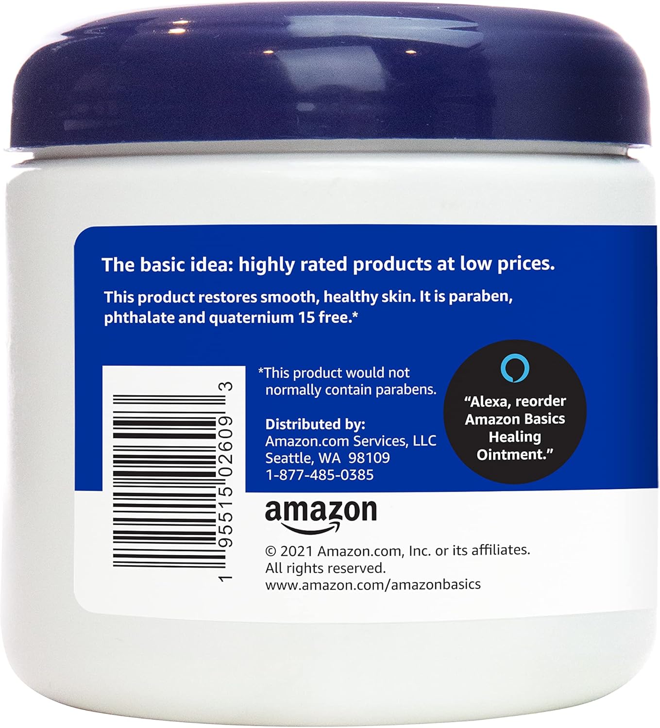 Amazon Basics Healing Ointment & Skin Protectant for Dry & Cracked Skin, Chapped Lips, Minor Cuts and Scrapes, Moisturizing Barrier Cream, Fragrance Free, 14 oz, 1-Pack