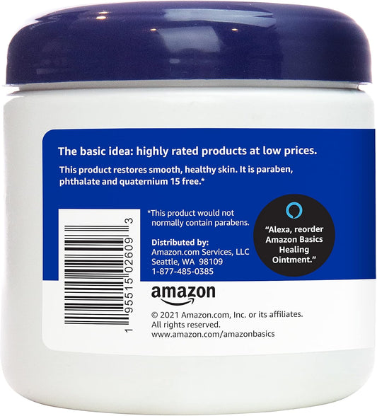 Amazon Basics Healing Ointment & Skin Protectant for Dry & Cracked Skin, Chapped Lips, Minor Cuts and Scrapes, Moisturizing Barrier Cream, Fragrance Free, 14 oz, 1-Pack