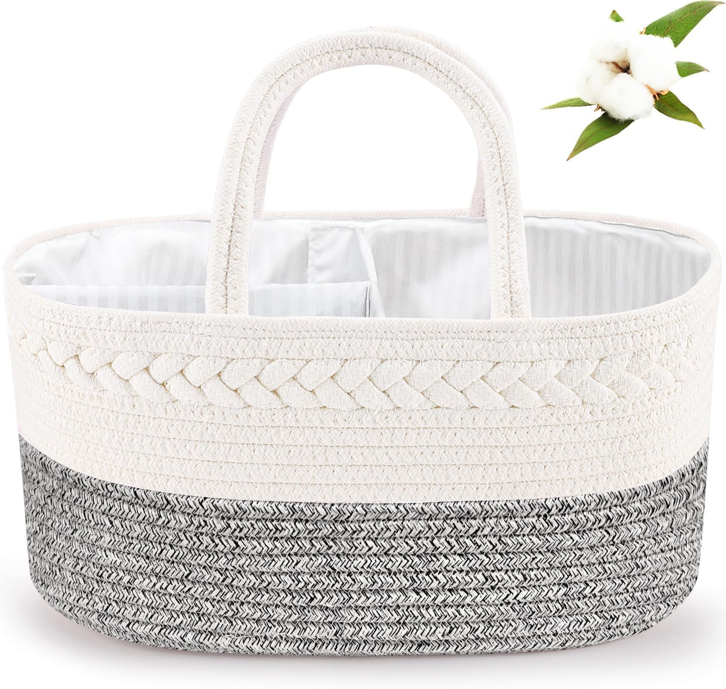 ABenkle Baby Diaper Caddy, Nursery Storage Bin and Car Organizer for Diapers and Baby Wipes, Cotton Rope Diaper Basket Caddy, Changing Table Diaper Storage Caddy