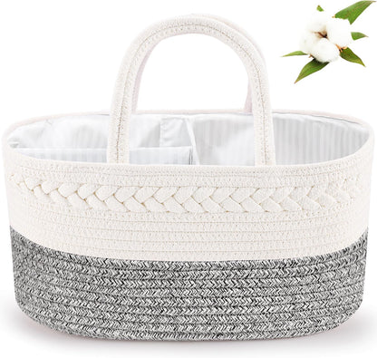 ABenkle Baby Diaper Caddy, Nursery Storage Bin and Car Organizer for Diapers and Baby Wipes, Cotton Rope Diaper Basket Caddy, Changing Table Diaper Storage Caddy