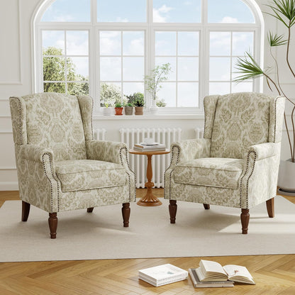 Swivel Rocker Recliner Chair, Manual Nursery Glider Recliner, Floral Fabric Wingback Accent Chair with Adjustable Backrest & Footrest for Small Spaces Living Room Bedroom (Plants Floral, Set of 1)