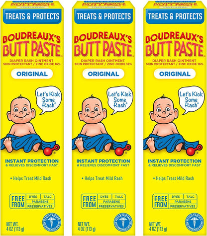 Boudreaux's Butt Paste Original Diaper Rash Cream, Diaper Cream for Baby, Fast Relief from Mild Discomfort, Pediatrician-Recommended Brand, 4 oz Tube