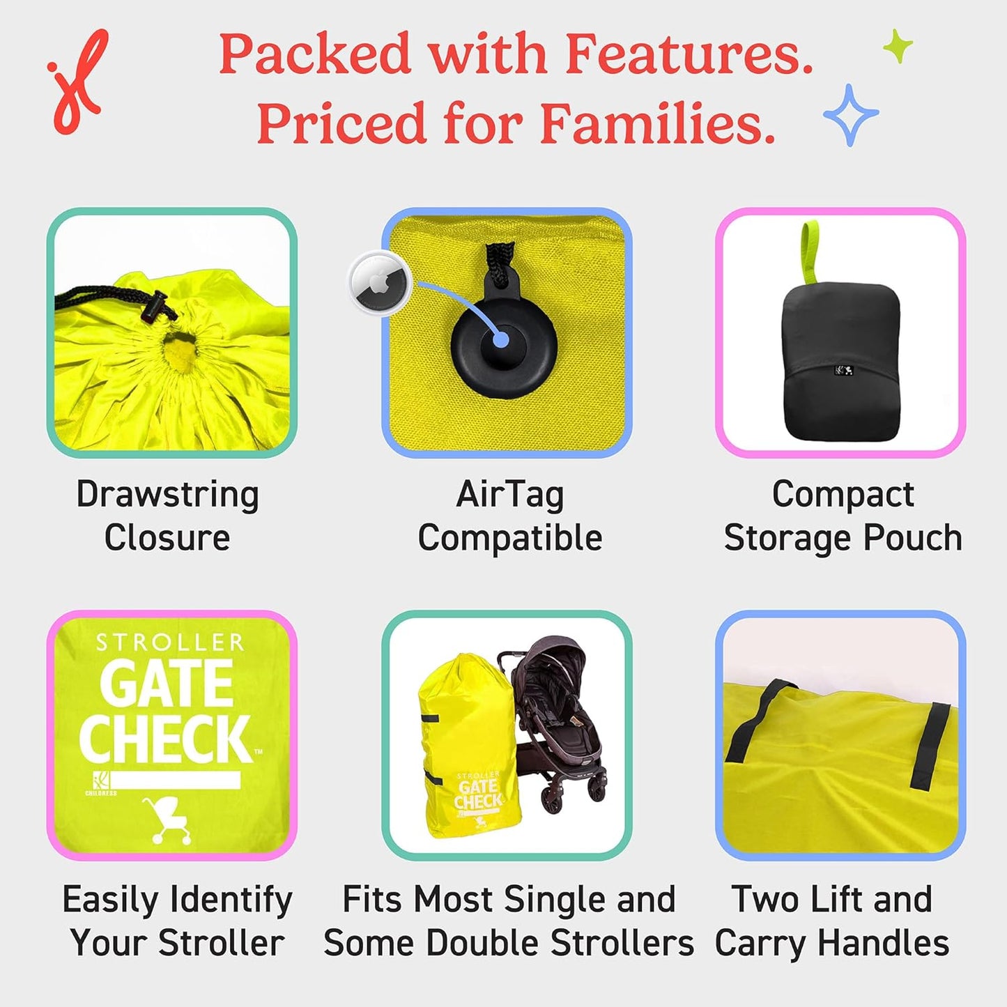 J.L. Childress Gate Check Bag for Single & Some Double Strollers - Travel Bag for Airplane, Fits Most Standard Baby Strollers, Airport Accessories for Gate Check, Flying Essentials - Red