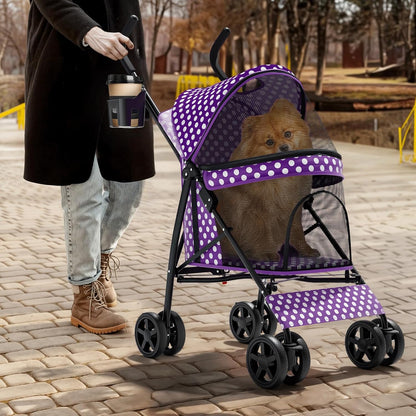 Magshion Compact Pet Stroller for Small-Medium Dogs/Cats up to 22lbs, 4-Wheel Lightweight Umbrella Shaped Portable Puppy Travel Jogger with Breathable Mesh, Cup Holder & Rear Storage, Black