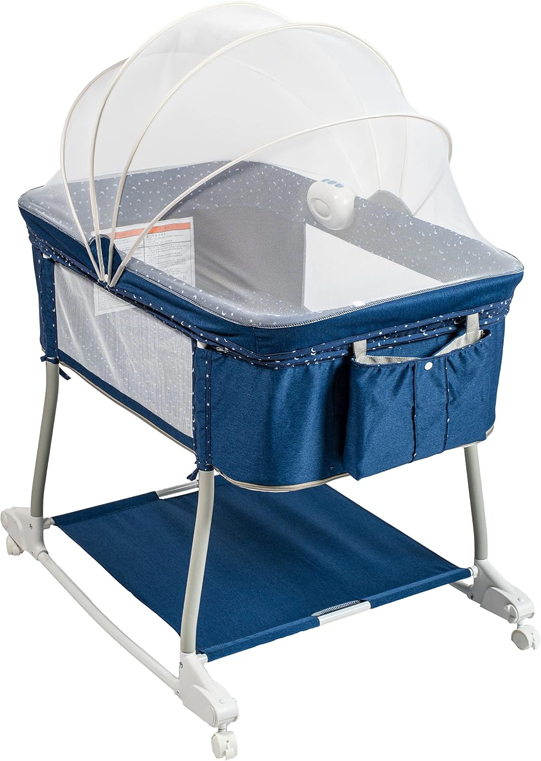 Multi Function Baby Crib Bedside Sleeper Newborn Rocking Bassinet for Infant and Toddler with Wheel Base Portable and Adjustable(Navy Blue)