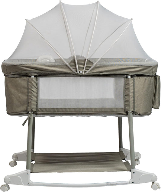 Multi Function Baby Crib Bedside Sleeper Newborn Rocking Bassinet for Infant and Toddler with Wheel Base Portable and Adjustable(Navy Blue)