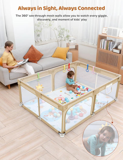 Dripex Baby Playpen, 47"x47" Small Playpen for Babies, Enhanced Safety Baby Play Yard for Indoor & Outdoor, Infant Play Pen with Soft Breathable Visible Mesh, Anti-Fall Design & Easy Setup, Grey