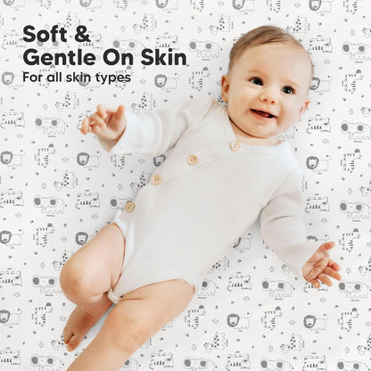 2-Pack Mini Crib Sheets Fitted - 38x26 Pack N Play Sheets for Pack and Play Mattress, Organic Cotton, Soft & Breathable Playard Bedding, Neutral Mini Toddler Bed Cover for Boys, Girls (Dragon Tale)