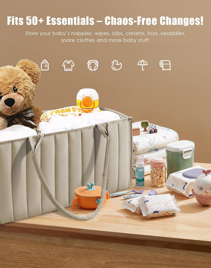 SWEET DOLPHIN 2-Pack Quilted Diaper Caddy Organizer – Premium Puffer Style Nursery Storage Bins – Water-Resistant & Wipeable Changing Table Organizer – Trendy Tote for Home & Car Travel - Mocha Brown
