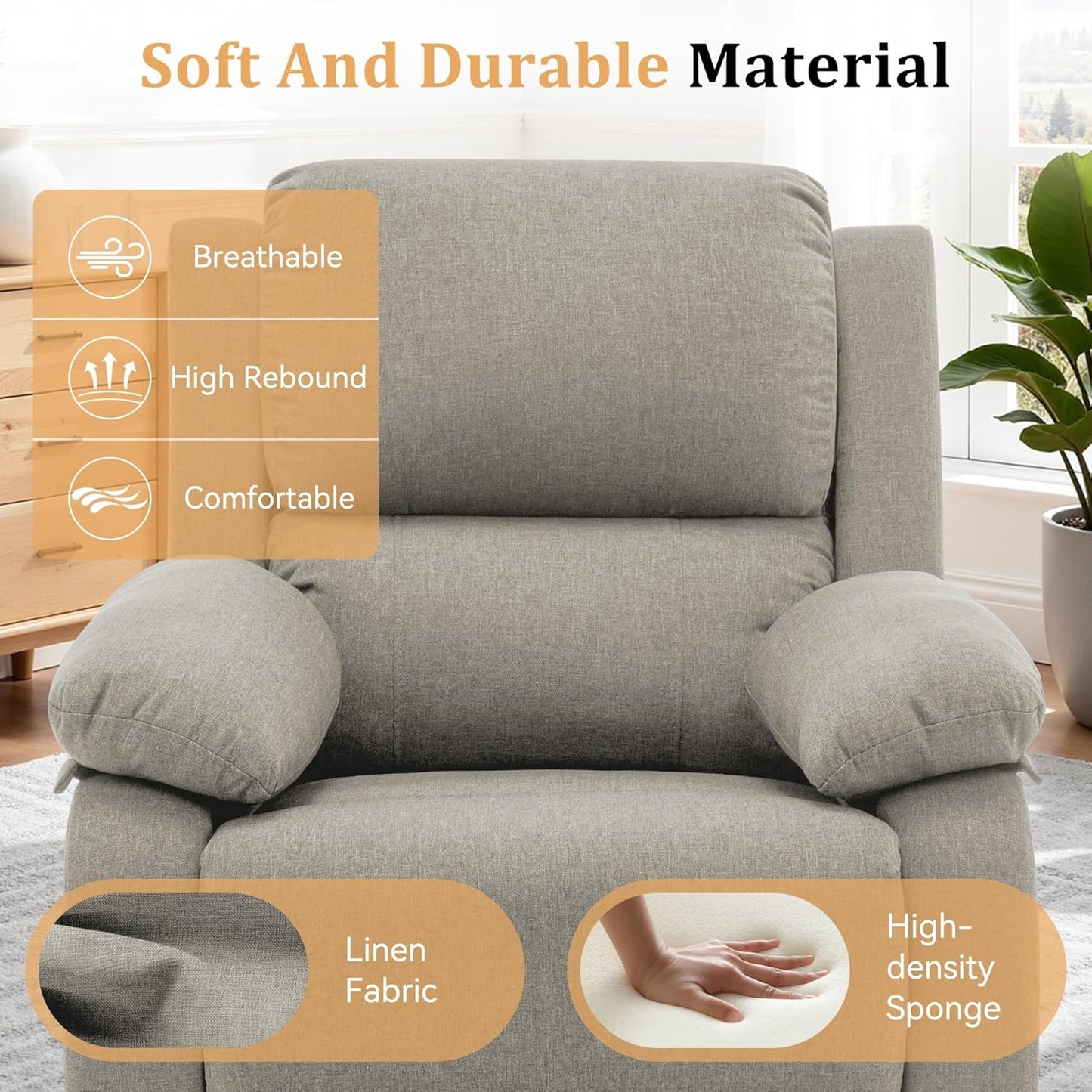 Korser Recliner Chair, 360 Swivel Rocker Chair for Adults, Small Rocking Recliner for Small Spaces, Upholstered Fabric Glider Recliner Nursery