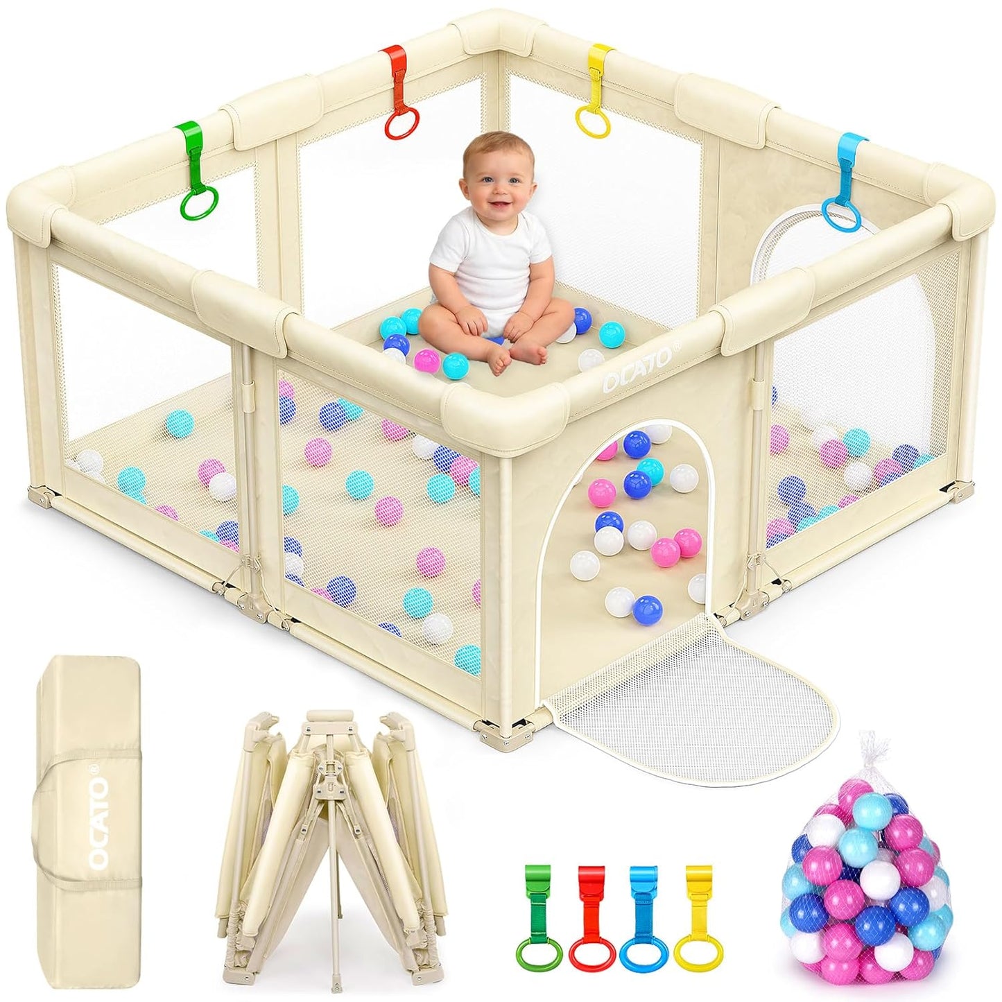 OCATO Baby Playpen Play Pen: Foldable Playpen for Babies and Toddlers Playard for Indoor Outdoor Activity Center Game Fence Safety Area Toddler Play Pen for Babies 6-12 Months Baby Gifts (50" × 50")