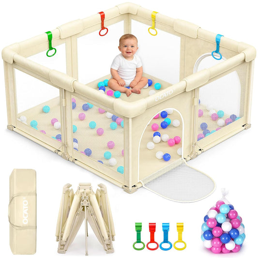 OCATO Baby Playpen Play Pen: Foldable Playpen for Babies and Toddlers Playard for Indoor Outdoor Activity Center Game Fence Safety Area Toddler Play Pen for Babies 6-12 Months Baby Gifts (50" × 50")