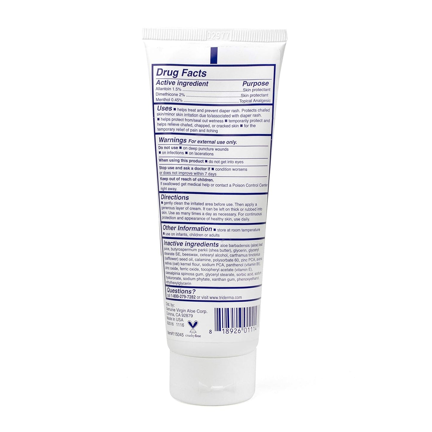 TriDerma Botanisept™ Barrier Cream - AP4 Aloe Vera Gel, Zinc, Calamine for Incontinence, Diaper Rash, Postpartum Essentials, Chafing Cream - FSA Eligible - Skin Relief & Moisture Barrier - 4oz 2 Pack